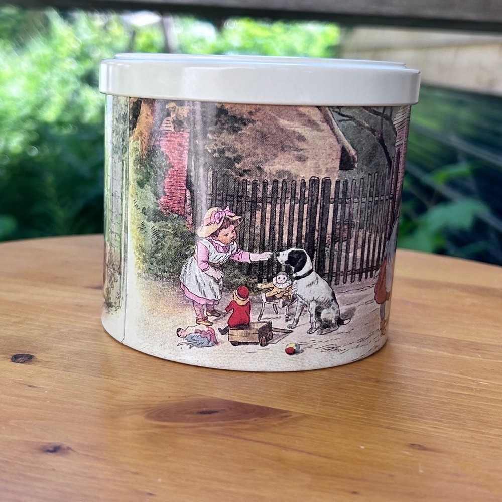 Vintage French Biscuit Box Victorian Children Dog Metal Canister Massilly Collec - Picture 3 of 8